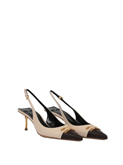 Slingback bicolore in pelle Burro/Cacao Elisabetta Franchi | SA57L61E2F14